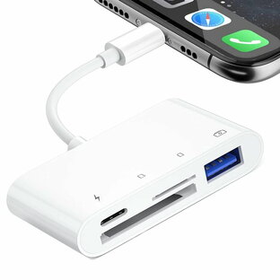 RA【最新型改良】iPhone/iPadに適用 SDカードリーダー 4in1 USB OTGカメラアダプタ SD TFカードリーダー 写真 ビデオ キーボード 双方向 高速データ転送（IOS用）の画像