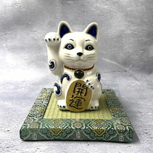 京焼 清水焼 陶あん -招き猫-  狐（青） 白地 右手 開運の画像