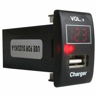 スズキAタイプ ワゴンR MH23S LED発光：レッド 電圧計表示 USBポート 充電 12V 2.1A 増設 パネル USBスイッチホールカバーの画像