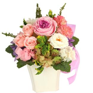 Azurosa プリザーブドフラワー 母の日のプレゼント人気 枯れない花 オールドローズ ミニバラ ガーデンローズ アジサイ アの画像