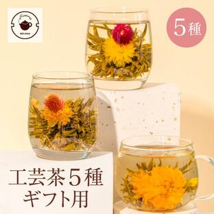 母の日 ギフト 2024 花 咲く 花茶 工芸茶5種 詰め合わせセット ジャスミン茶 ネコポス便の画像