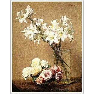 複製画 送料無料 絵画 油彩画 油絵 模写ファンタン・ラトゥール「薔薇とユリ」F20(72.7×60.6cm)プレゼント 贈り物 名画 オーダーメイド 額付き 直筆の画像