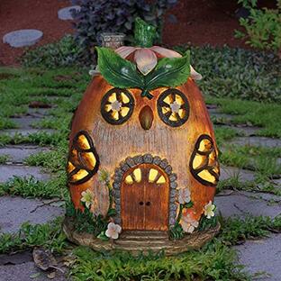 ガーデンライトLEDソーラーライト ソーラーパワー Exhart Solar Owl House Garden Statue, Hand Painted Durable Resin, Fairy Garden LED D?cor, 6"x9"の画像
