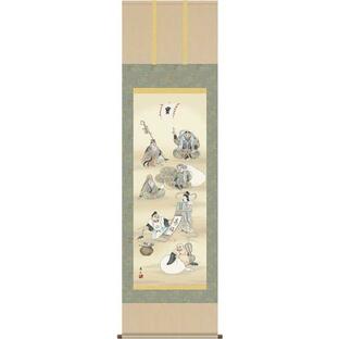 掛軸 掛け軸-七福神/榎本東山 おめでたい掛軸送料無料(尺五)祝賀用掛軸 床の間 和室 飾る 正月 オシャレ モダン 吊るす 表装の画像