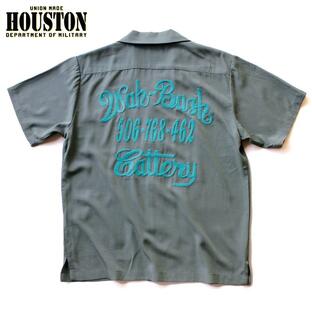 HOUSTON ヒューストン ボーリングシャツ チェーンステッチ刺繍 グレー グリーンの画像