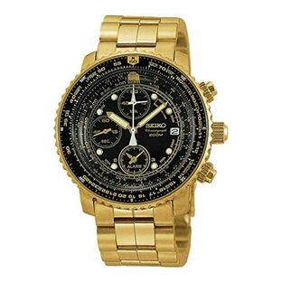 腕時計 セイコー メンズ SNA414P1 Seiko SNA414 Men's Watch Gold Tone 200m Flight Chronograph Black Diaの画像
