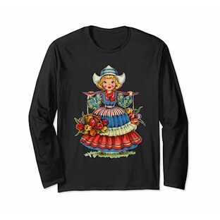 ヴィンテージ伝統オランダ民族衣装デザイン 長袖Tシャツの画像