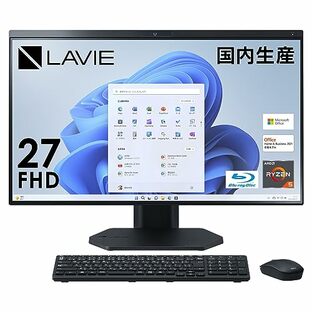 【Amazon.co.jp限定】 NEC LAVIE 国内生産 オールインワン デスクトップパソコン A27 27 型 AMD Ryzen 5 7530U 8GB 512GB SSD Office 搭載 ブルーレイ ブラック Microsoft Office Home & Business 2021の画像