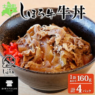 【ふるさと納税】北海道 しほろ牛 牛丼の具 160g×4パック セット 牛丼 牛肉 国産牛 玉ねぎ ゴボウ 丼 冷凍 時短 簡単 便利 レンチン おかず おつまみ 温めるだけ ご飯のお供 お取り寄せ グルメ 道の駅 ピア21しほろ 送料無料 十勝 士幌町 12000円の画像