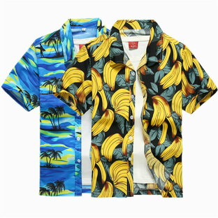 ANAYI アロハシャツ メンズ 半袖 カジュアルシャツ 大きいサイズ 速乾 半袖シャツ 花柄 ハワイ 海 旅行 バナナ柄 ココナッツの木柄 カモメ柄の画像