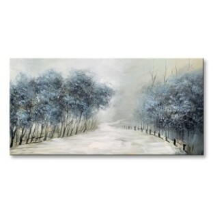 AIANHUA 冬の雪景色 ウォールアート 手描き 青い木 油絵 田舎の自然 アートワークの画像