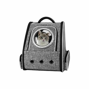 Okiki 最新型 猫 犬 キャリー リュック ペットキャリー リュック バッグ カーテン付き 猫用 小型犬小動物用 きゃりーバッグ リュック 大容量 宇宙船 折り畳み 2種類の窓付き 通気性 旅行の画像