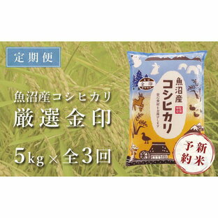 【ふるさと納税】＜令和6年産新米予約＞【定期便】魚沼産コシヒカリ「金印」高食味米 5kg×全3回 | お米 こめ 白米 食品 人気 おすすめ 送料無料の画像