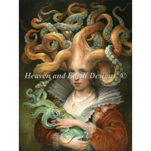 Heaven And Earth Designs クロスステッチ刺繍図案 HAED 輸入 上級者 Omar Rayyan 伯爵とイカ Contessa With Squid 全面刺しの画像