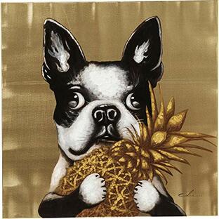 KARE カレ 正規品 絵画 ドッグ ウィズ パイナップル アート W80×H80cm 絵画 ゴールドの画像