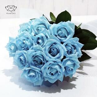 ブルーローズ アイス 花束 10本 生花 ナチュラルカラー 青いバラ ブーケの画像