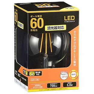 LED電球 ボール電球形 E26 60形相当 5W 電球色 フィラメントタイプ クリア 調光器対応 LDG5L/D C6 06-3498の画像