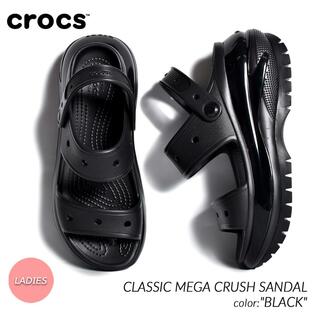 crocs CLASSIC MEGA CRUSH SANDAL BLACK クロックス クラシック メガ クラッシュ サンダル スライド レディース 黒 厚底 ブラック 207989-001の画像