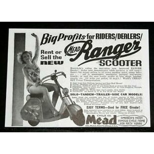 【送料無料】ホビー 模型車 モデルカー ミードレンジャースクーターソロサイドカーモデル1939 old magazine print ad, mead ranger scooter, solotamden amp; side car modelsの画像