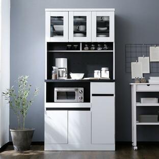 LOWYA 幅90 食器棚 レンジ台 ハイタイプ コンセント付き 可動棚タイプ 選べる組合せキッチン収納セットの画像