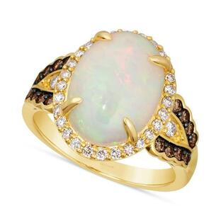 ル ヴァン レディース リング アクセサリー Neopolitan Opal (3 ct. t.w.) & Diamond (1/2 ct. t.w.) Halo Ring in 14k Goldの画像