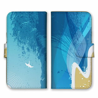 全機種対応 手帳型 スマホケース SIMフリー対応 海辺 浜辺 ビーチ カモメ ウミネコ 鳥 夏 さわやか ブルー ベージュ おしゃれ set17736 iPhone14 13 12mini Pro Max SE(第3世代) Galaxy Xperia AQUOSの画像