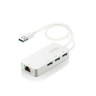 エレコム 有線LANアダプター USB3.0 USB-A USB→RJ45 変換アダプター ギガビット USBハブ (USB-A×3ポート) 【Windows 11/10/8.1、macOS 12/11/10.15対応】 ホワイト EDC-GUA3H2-Wの画像
