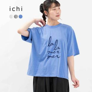 ichi イチ プリントTシャツ 231258 ナチュラル ファッション ロゴT デイリー コーデ 服 30代 40代 50代 大人 カジュアル シンプルの画像