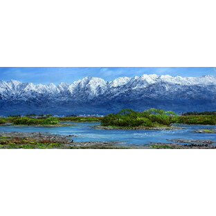 絵画 油絵 肉筆絵画 WF3サイズ 「立山連峰と神通川」 小川 久雄 木枠付 -新品の画像