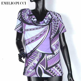 エミリオプッチ Emilio Pucci レディース トップス インナー カットソー 半袖Tシャツ 胸ドレープ プッチ柄 総柄マルチプリントTシャツ パープル 紫 36RM85 36758 6 13A (R50400)【送料無料】【smtb-TK】の画像