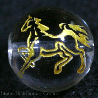 【彫刻ビーズ】水晶 12mm (金彫り) (線彫り) 馬 ★良品特価★【パワーストーン 天然石 アクセサリー】の画像