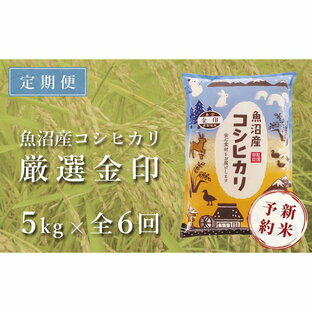 【ふるさと納税】＜令和6年産新米予約＞【定期便】魚沼産コシヒカリ「金印」高食味米 5kg×全6回の画像