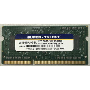 SuperTalent サムスンチップ搭載 PC3L-12800S DDR3L-1600 4GB 204pin SODIMM 省電力 ノートPC用 メモリーモジュール バルク品 W160SA4GSLの画像