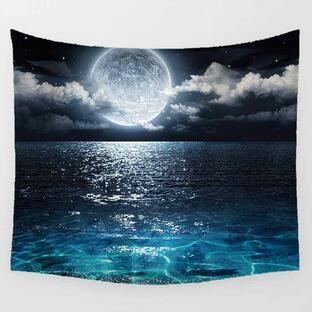 夜空のタペストリー, 海, 月, オーロラ, 夕日, 神秘的, リビングの装飾, 美しい夜の風景, 満月, 150×100cm, ポリエステルの画像