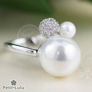 petit lulu petit 指輪 レディース リング ダイヤモンドCZ パール 真珠 ミラーボール フリーサイズ 18金の画像