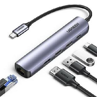 UGREEN ハブ USB-C 5-IN-1 USB3.0 HDMI 4K/60Hz RJ45 1Gbp伝送 USB3.0ポート搭載 PD充電100W出力 Windows 10/8.1/8/7/Vista/XP、Mac OS、linux、IOSに対応 MacBoの画像