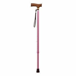 ウェルファン 夢ライフ ステッキ 一本杖 伸縮型 高さ調整（69～92cm） 木製グリップ 介護 ピンクの画像