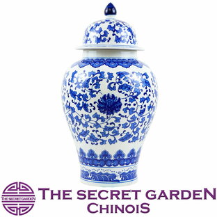 【送料無料】THE-SECRET-GARDEN シノワズリ Blue & White ジンジャージャー ポット 【青白陶器蓋付壷 飾り壺 アンティーク風 雑貨 ブルーセラミック 景徳鎮 青水花魚泳飾壷 青梅花 ブルーアンドホワイト 青色 置物 オリエンタル】ザ・シークレットガーデン シノワの画像