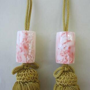 ピンク珊瑚の風鎮 /桜の彫/正絹/手作り /インテリア/『宝石サンゴ』の画像