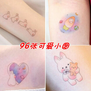 小さな絵柄が可愛いウサギ猫のクマのタトゥー防水少女の可愛い手描きins子供シールを貼っていますの画像