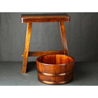 風呂用品 樹林2点セット腰高椅子サイズ（丸桶 椅子35センチ）「うるしドットコムよし彦オリジナル」の画像
