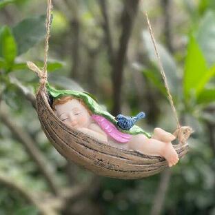JARPSIRY Baby Angel Statues for Garden Outdoors Decor Hanging Sleeping Fairy Angel Sculptures Cute Resin Swing Girl Figurine for Patio Lawn Backyard Lの画像