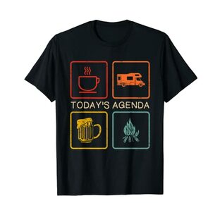 今日のアジェンダ キャンプファイヤーキャンプ ボンファイア コーヒー ビール トップ Tシャツの画像