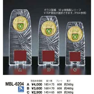 盾 ガラス トロフィー 表彰 表彰楯 Cサイズ ゴルフ 野球 サッカー バスケ MBL-6204Cの画像
