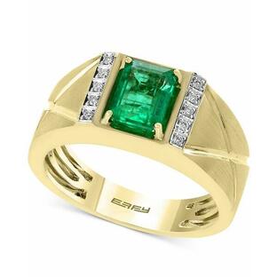 エフィー コレクション リング アクセサリー メンズ EFFY® Men's Emerald (1-3/8 ct. t.w.) and Diamond Accent Ring in 14k Gold Yellow Goldの画像