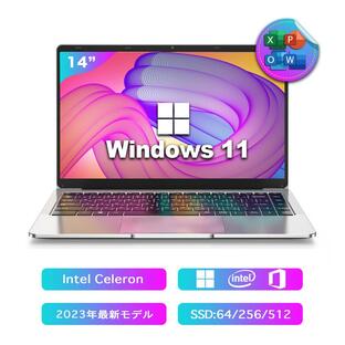 【2023年 新モデル】ノートパソコン新品 薄型ノートPC office付き Win11搭載 14インチ Celeron N3350 メモリ6GB SSD64GB 日本語キーボード 軽量薄型パソコンの画像