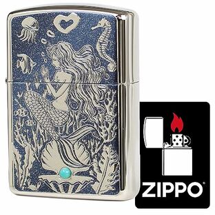 ジッポー(Zippo) ライター アーマー 防風 真鍮製 マーメイド ターコイズ貼り 特製ステッカー付き シルバーの画像