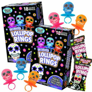 ハロウィン デイ・オブ・ザ・デッド シュガースカル ロリポップ リング 18個入りボックス 2個パック Halloween Day of the Dead Sugar Skull Lollipop Rings, Box of 18 Pack of 2の画像