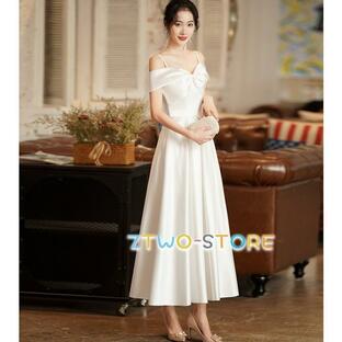 ウェディングドレス 二次会 花嫁ドレス オフショルダー ドレス ロング 大きいサイズ 3L 4L 白 ロングドレス Aライン フレア リボンの画像