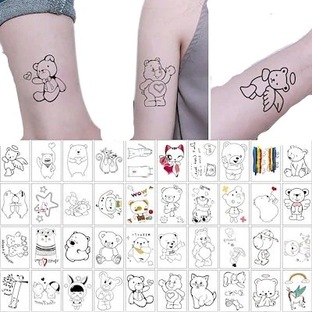 42+30かわいい個性的な少女のハートを描いたライン入りのクマの防水タトゥー貼りインズ現るの画像